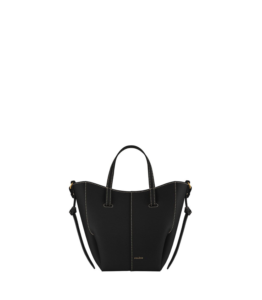 Cyme Tote Nano Textured Black with Ecru Stitching – front