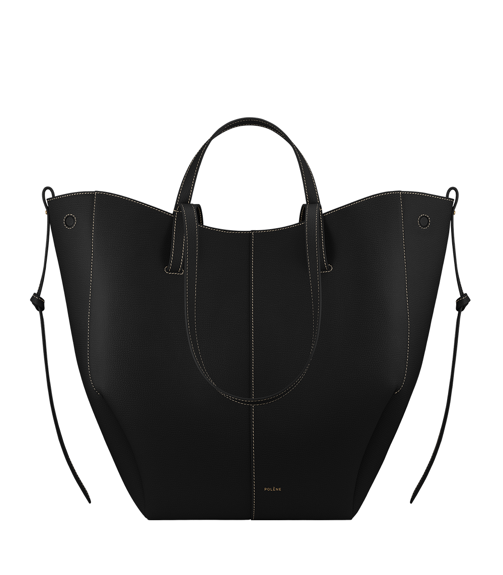 Cyme Tote Textured Black with Ecru Stitching – front