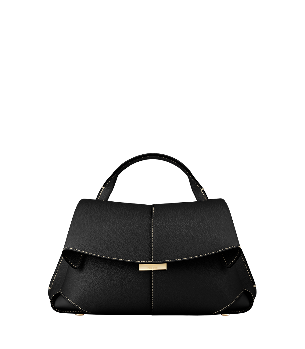 Mokki Mini Textured Black with Ecru Stitching – front