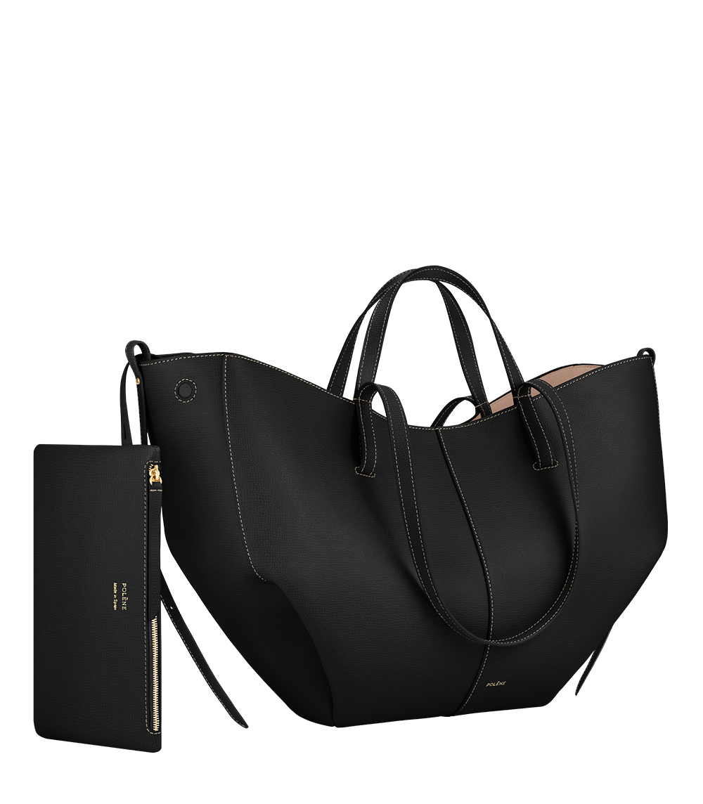 Cyme Textured Black with Ecru Stitching – side