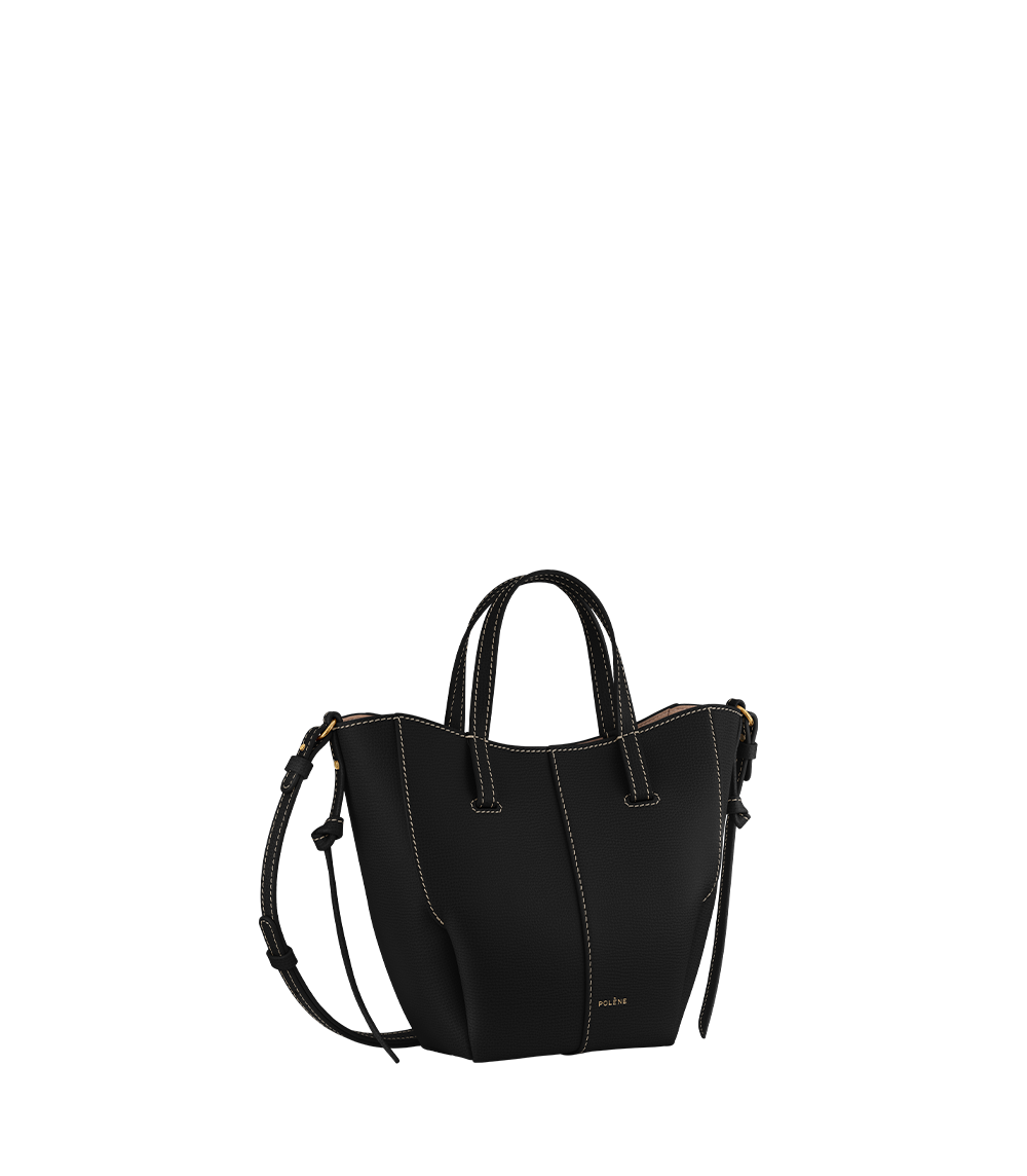 Cyme Tote Nano Textured Black with Ecru Stitching – side