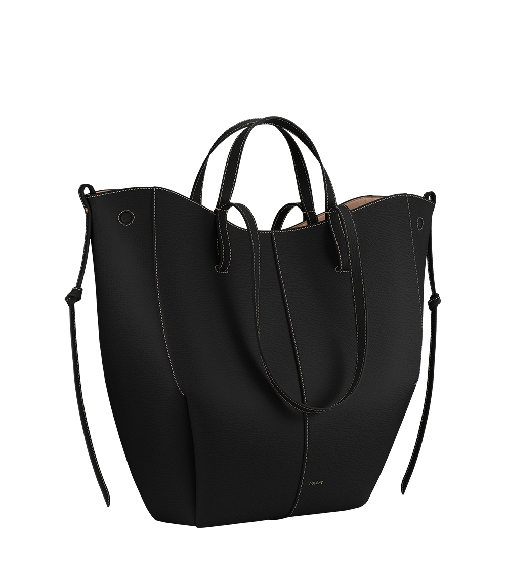 Cyme Tote Textured Black with Ecru Stitching – side
