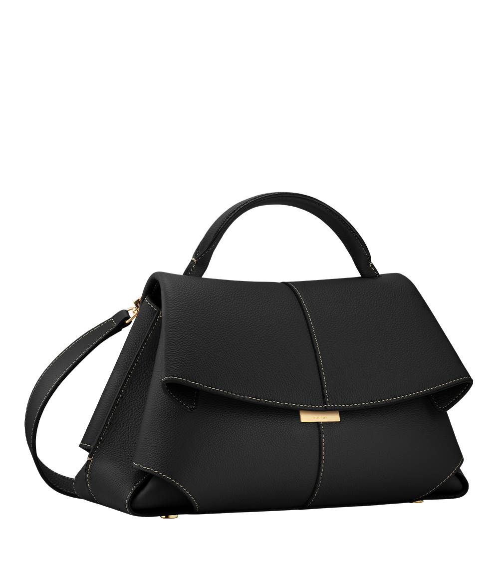 Mokki Textured Textured Black with Ecru Stitching – side