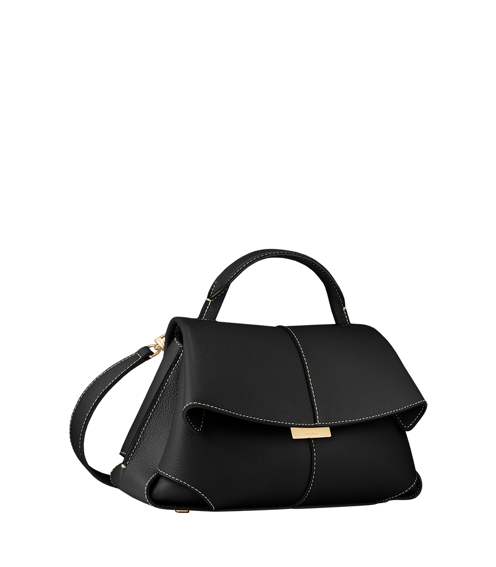 Mokki Mini Textured Black with Ecru Stitching – side